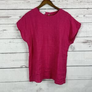 Haris Cotton Shirt Top‎ Womens Small Pink Linen Breathable Costal Boxy Relaxed